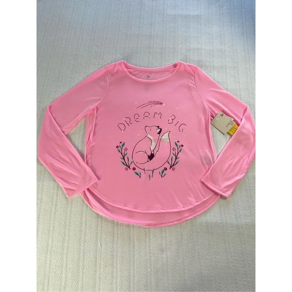 SO Girls SIZE 16 PINK FOX 3-Piece Tunic & Thermal Leggings Pajama Set with Sock